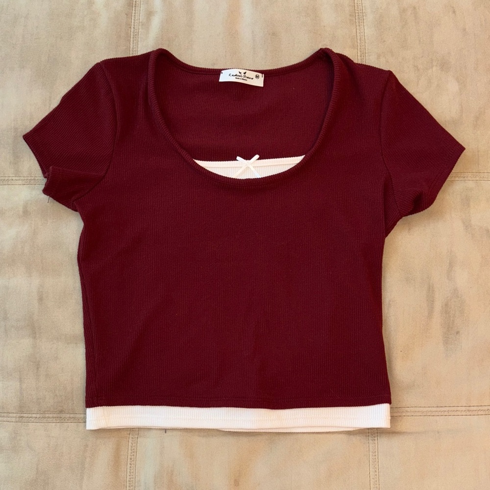 Cropped Ribbed Dark Red Top Juniors Size M